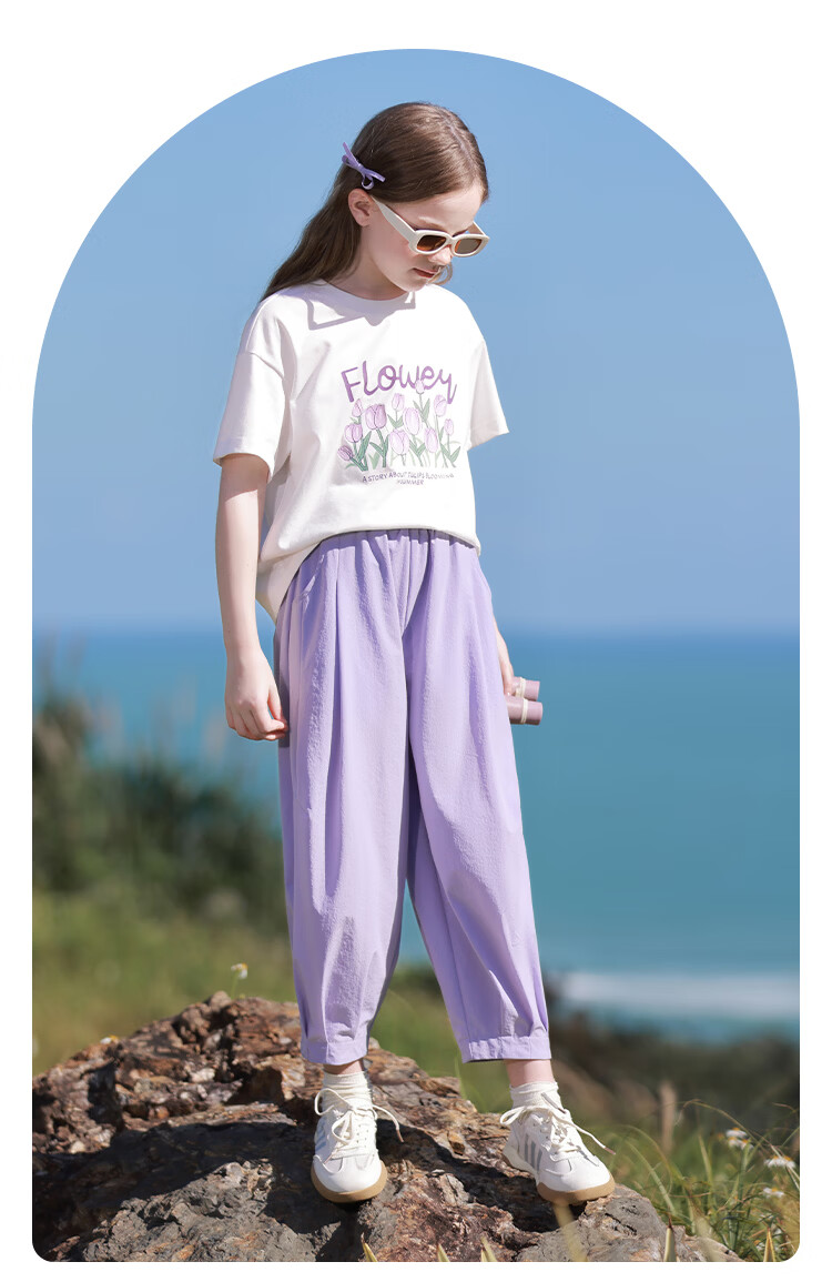 CHANZUIGOU Girls' Printed Summer Set 2026 - Trendy Children's Short Sleeve T-Shirt and Pants Sports Two-Piece Set 12